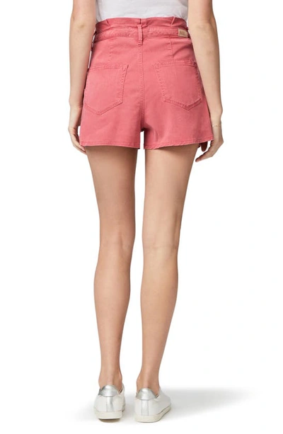 Shop Paige Harlie Pleated Paperbag High Waist Twill Shorts In Vintage Sweet Rose