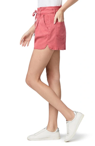 Shop Paige Harlie Pleated Paperbag High Waist Twill Shorts In Vintage Sweet Rose