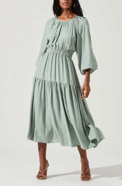 Shop Astr Cutout Long Sleeve Midi Dress In Sage