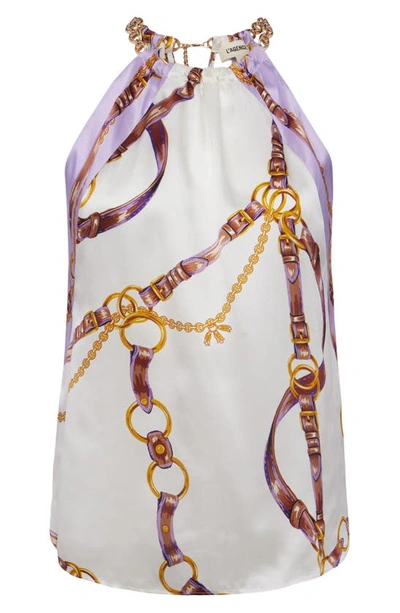 Shop L Agence Tillie Chain Sleeveless Blouse In Ivory Multi Chain Scarf