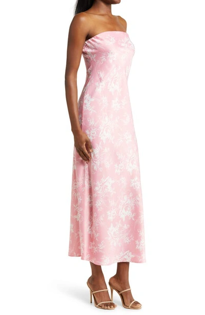 Shop Wayf Madelyn Floral Strapless Satin Cocktail Dress In Pink Toile