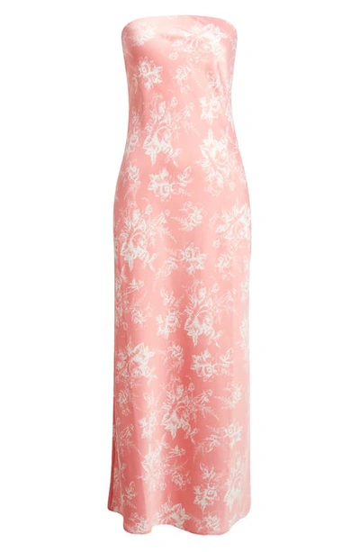 Shop Wayf Madelyn Floral Strapless Satin Cocktail Dress In Pink Toile