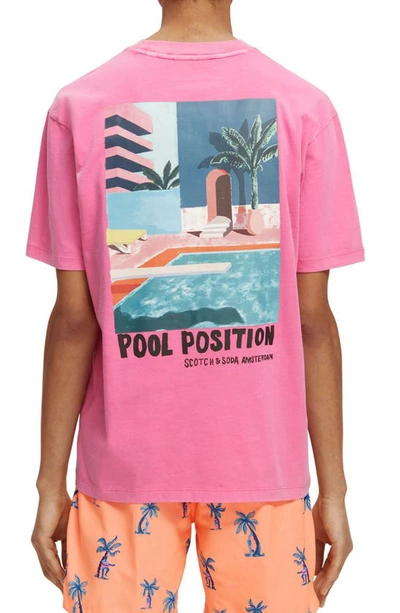 Shop Scotch & Soda Pool Position Organic Cotton Blend Graphic Pocket T-shirt In 1095-cerise