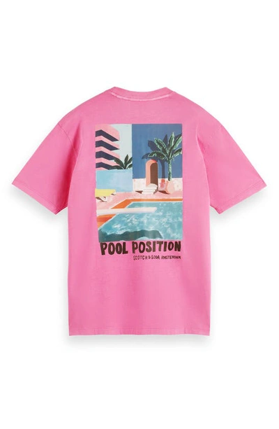 Shop Scotch & Soda Pool Position Organic Cotton Blend Graphic Pocket T-shirt In 1095-cerise