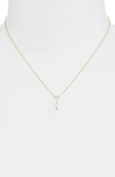 Shop Mikimoto Morning Dew Akoya Pearl & Diamond Pendant Necklace In Yellow Gold/ Diamond/ Pearl