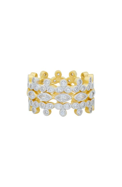 Shop Freida Rothman Blossoming Brilliance Set Of 3 Stackable Rings In Gold And Silver