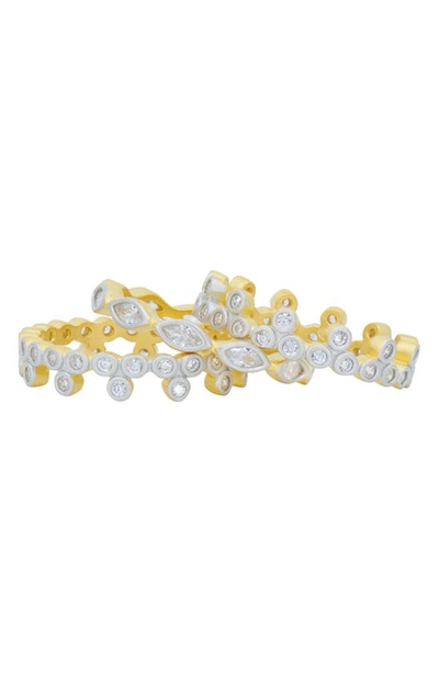 Shop Freida Rothman Blossoming Brilliance Set Of 3 Stackable Rings In Gold And Silver
