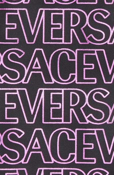 Versace Logo Print Tech Onepiece Swimsuit In Black Tropical Pink