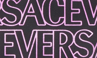 Versace Logo Print Tech Onepiece Swimsuit In Black Tropical Pink
