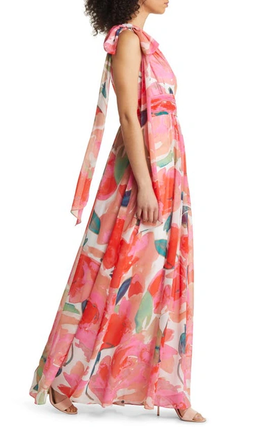 Shop Eliza J Floral One-shoulder Gown In Ivory Multi