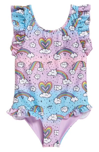 Shop Boardies Kids' Rainbows Ruffle One-piece Swimsuit In Multi