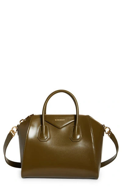 Givenchy Small Antigona Lock Leather Satchel In Dark Khaki