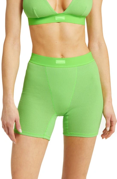 Shop Skims Cotton Rib Boxers In Neon Green