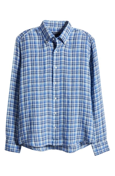 Shop Peter Millar Bella Vue Linen Button-up Sport Shirt In Blue Pearl