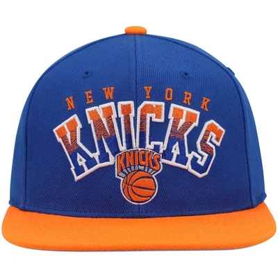 Shop Mitchell & Ness Blue/orange New York Knicks Gradient Wordmark Snapback Hat