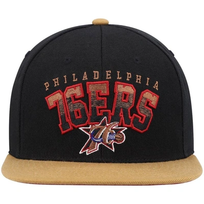 Shop Mitchell & Ness Black/tan Philadelphia 76ers Hardwood Classics Gradient Wordmark Snapback Hat