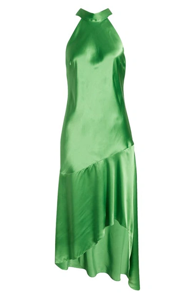 Shop Frame Draped Halter Neck Silk Midi Dress In Bright Peridot