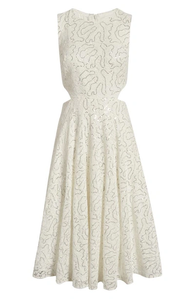 Shop Eliza J Sequin Cutout Lace Midi Dress In Ivory