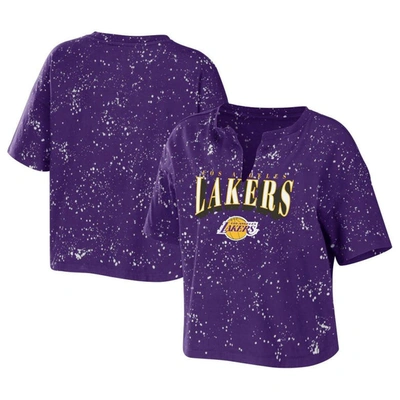 Shop Wear By Erin Andrews Purple Los Angeles Lakers Bleach Splatter Notch Neck T-shirt