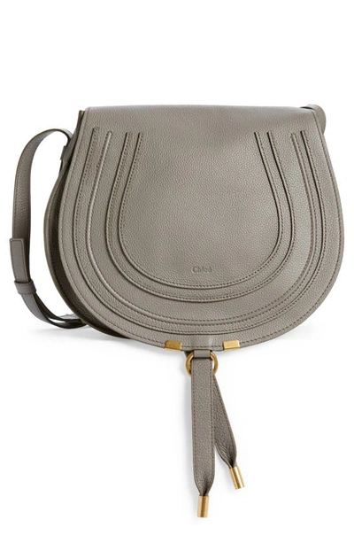 Shop Chloé Medium Marcie Leather Crossbody Bag In Cashmere Grey Gold Hardware