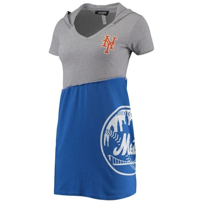 Shop Refried Apparel Heathered Gray/royal New York Mets Hoodie Dress In Heather Gray