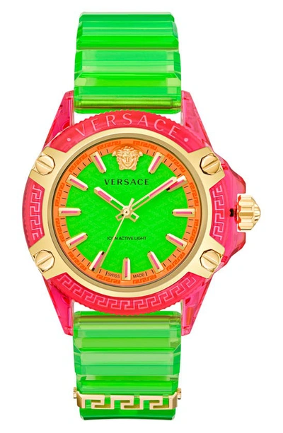 Shop Versace Icon Active Silicone Strap Watch, 42mm In Transparent Pink