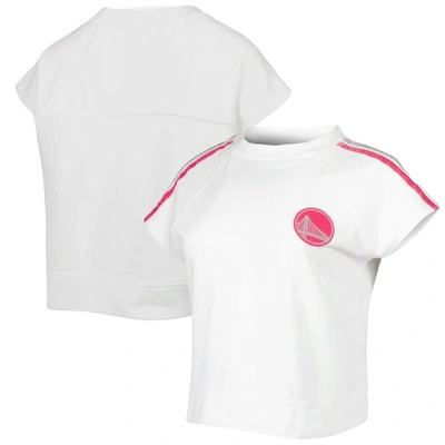 Shop Lusso White Golden State Warriors Margot Cropped Tri-blend Cap Sleeve Sweatshirt