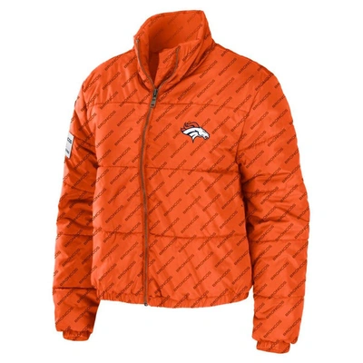 Shop Wear By Erin Andrews Orange Denver Broncos Puffer Full-zip Cropped Jacket