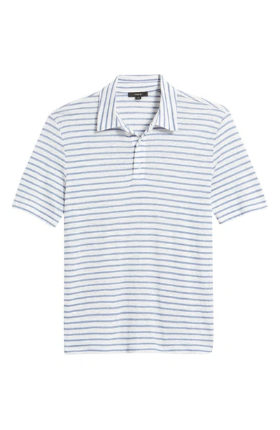 Shop Vince Stripe Short Sleeve Linen Polo In Off White/rivera