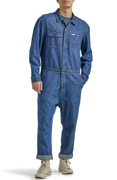 Shop Lee Loose Fit Denim Coveralls In Mid Wash
