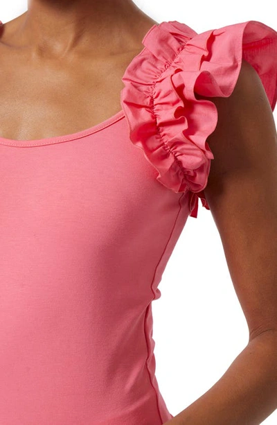 Shop French Connection Rallie Ruffle Sleeve Tank In Camellia Rose