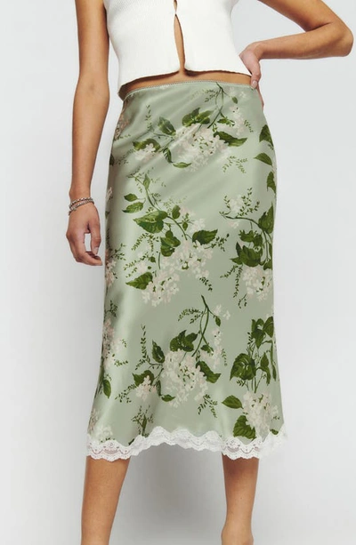 Shop Reformation Arie Floral Silk Midi Skirt In Tea Garden