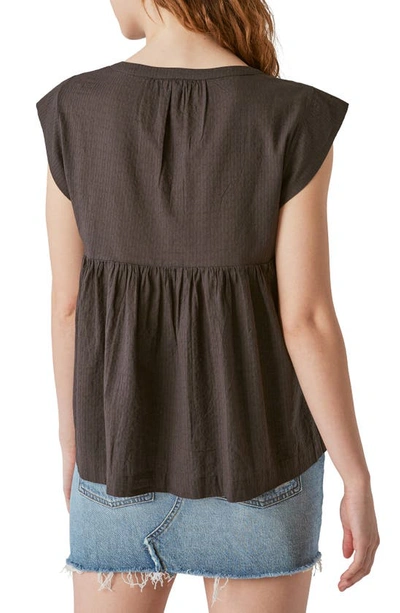 Shop Lucky Brand Embroidered Bib Cotton Top In Washed Black