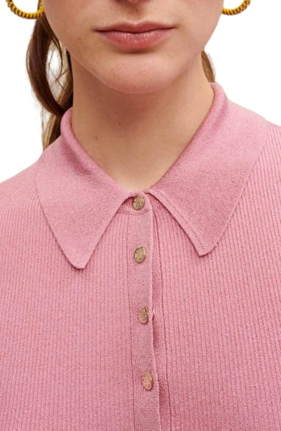 Shop Maje Miliane Rib Polo Sweater In Pink