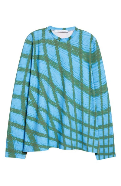 Shop Bianca Saunders Carnell Warped Grid Long Sleeve T-shirt In Blue/ Orange /green Grid Print