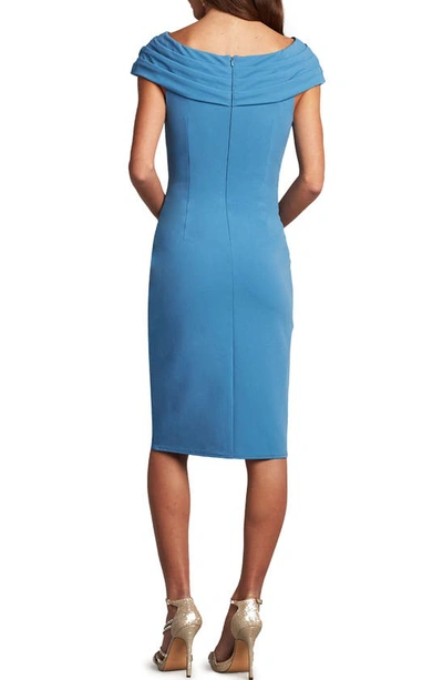 Shop Tadashi Shoji Pleated Cap Sleeve Crepe Sheath Dress In Cadet Blue