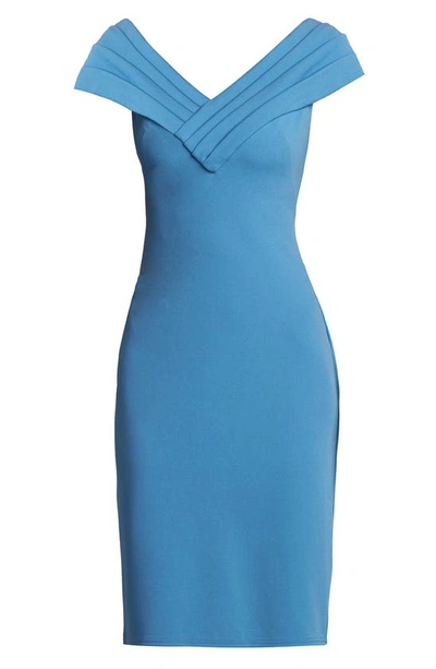 Tadashi Shoji Pleated Cap Sleeve Crepe Sheath Dress In Cadet Blue