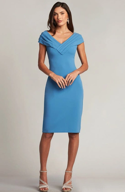 Tadashi Shoji Pleated Cap Sleeve Crepe Sheath Dress In Cadet Blue