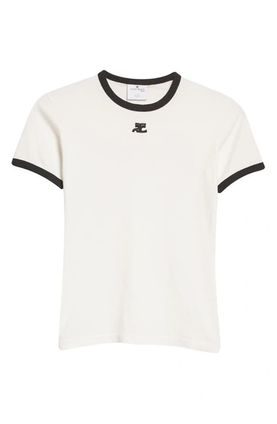 Shop Courrèges Bumpy Embroidered Logo Cotton T-shirt In Heritage White/ Black