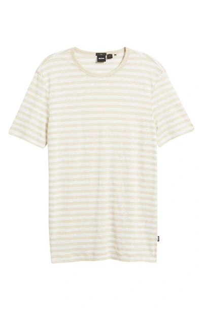 Shop Hugo Boss Tiburt Stripe Linen T-shirt In Open White