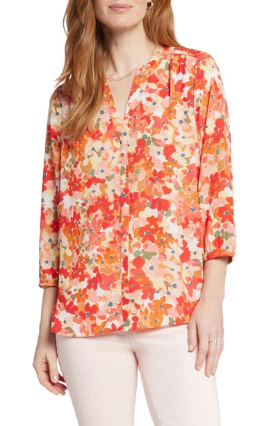 Shop Nydj High-low Crepe Blouse In Bayview