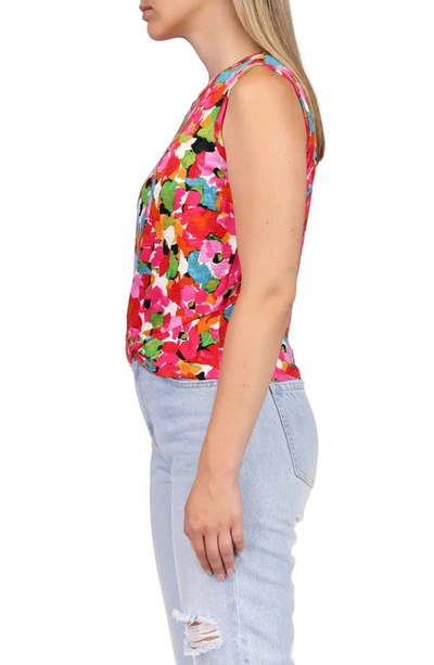 Shop Sanctuary Twisted Floral Cotton Blend Tank In Geranium