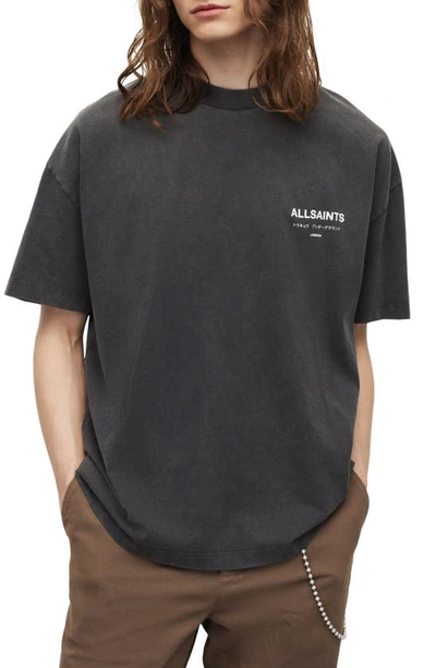 Shop Allsaints Underground Oversize Organic Cotton Graphic T-shirt In Washed Black