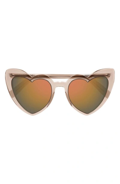 Shop Saint Laurent Loulou 52mm Mirrored Heart Sunglasses In Beige