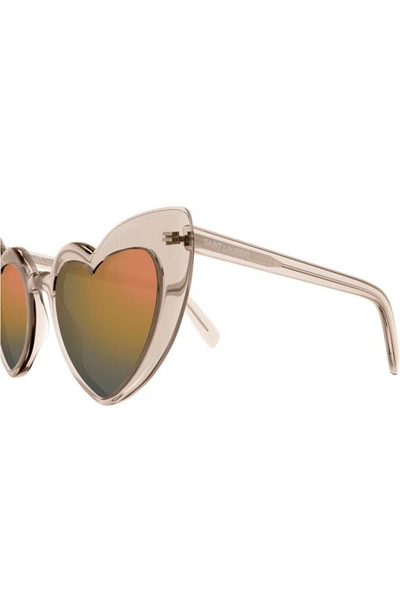 Shop Saint Laurent Loulou 52mm Mirrored Heart Sunglasses In Beige