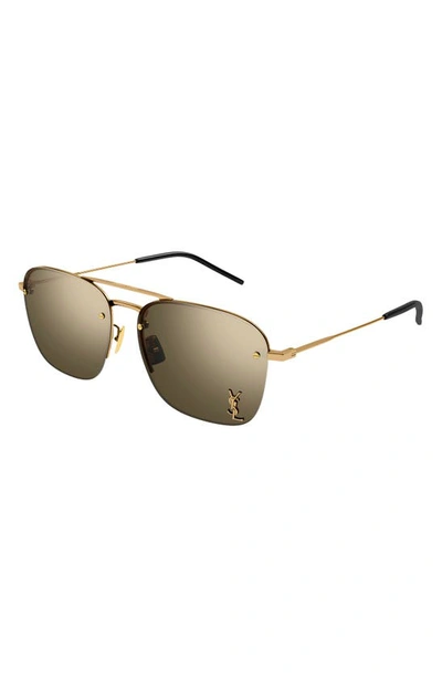 Saint Laurent Raised Ysl Metal Aviator Sunglasses In Bronze
