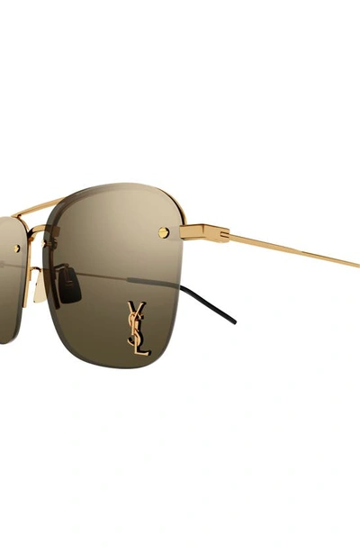 Saint Laurent Raised Ysl Metal Aviator Sunglasses In Bronze
