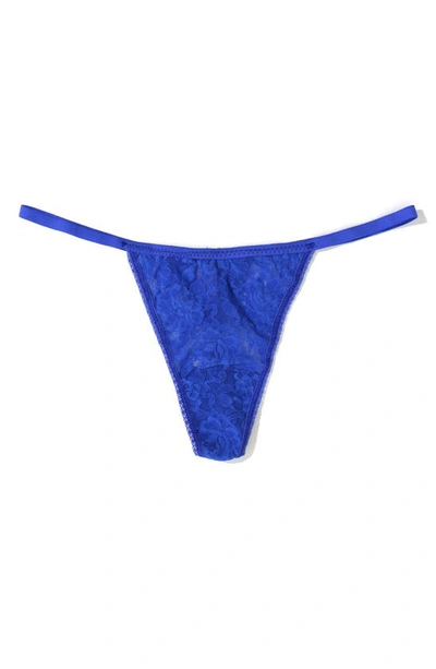 Shop Hanky Panky Hi Rise Lace G-string Thong In Blue Solace