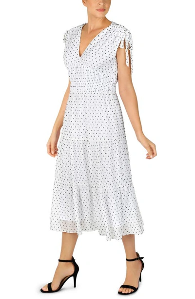 Shop Julia Jordan Clip Dot Ruched Tiered Dress In White/ Black