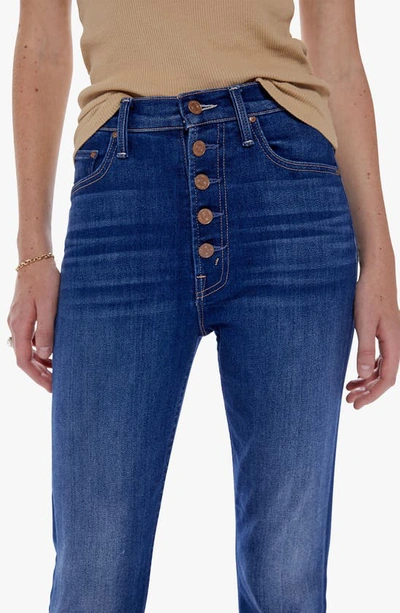 Shop Mother The Pixie Rider Exposed Button High Waist Ankle Straight Leg Jeans In Taxi!